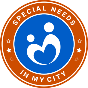 Orange and blue Special Needs In My City emblem